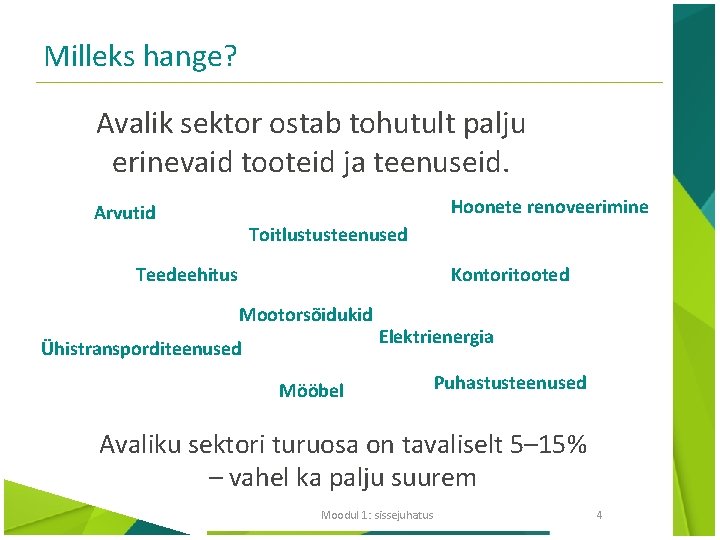 Milleks hange? Avalik sektor ostab tohutult palju erinevaid tooteid ja teenuseid. Hoonete renoveerimine Arvutid