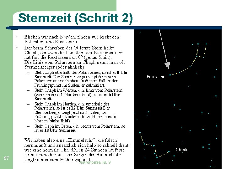 Sternzeit (Schritt 2) • • Blicken wir nach Norden, finden wir leicht den Polarstern