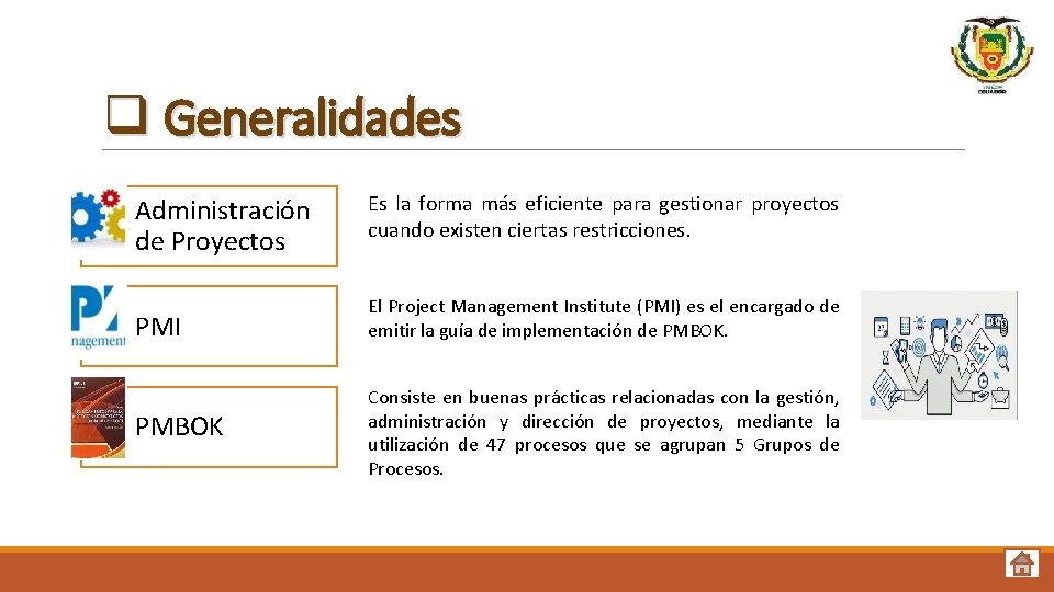 q Generalidades Administración de Proyectos Es la forma más eficiente para gestionar proyectos cuando