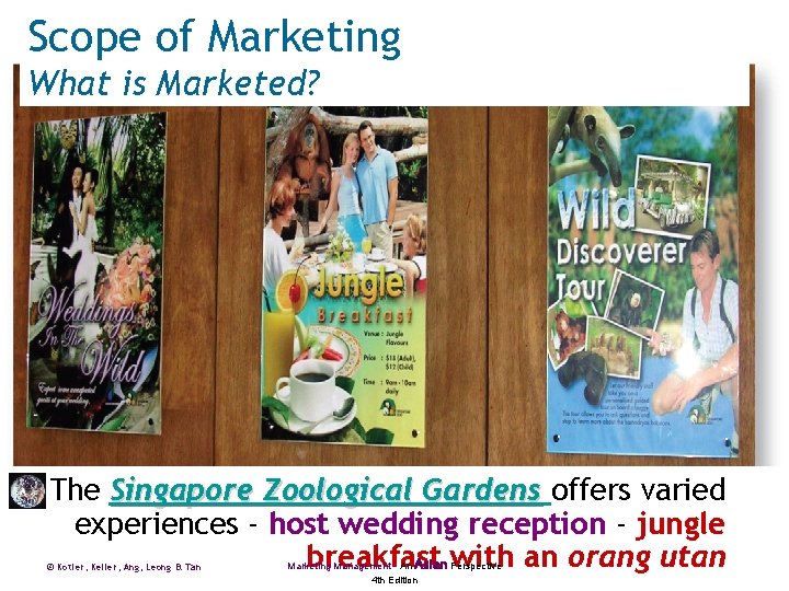 Scope of Marketing What is Marketed? The Singapore Zoological Gardens offers varied experiences -