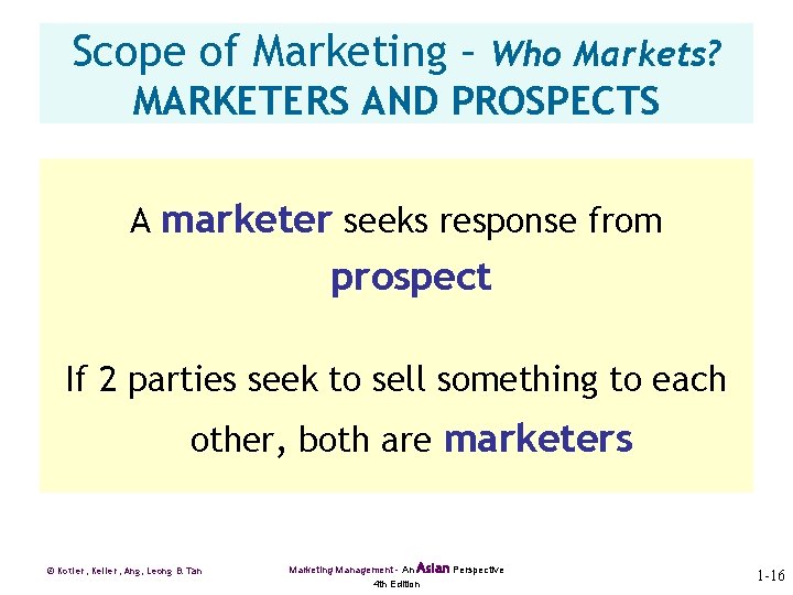 Scope of Marketing – Who Markets? MARKETERS AND PROSPECTS A marketer seeks response from