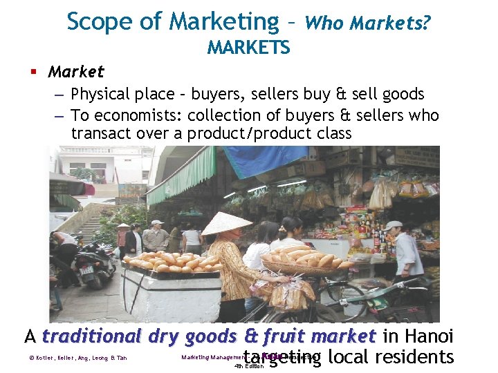 Scope of Marketing – Who Markets? MARKETS § Market – Physical place – buyers,