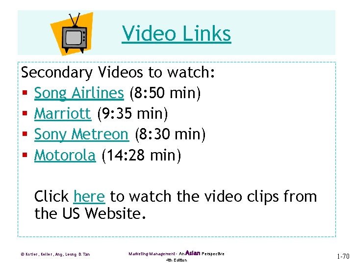 Video Links Secondary Videos to watch: § Song Airlines (8: 50 min) § Marriott