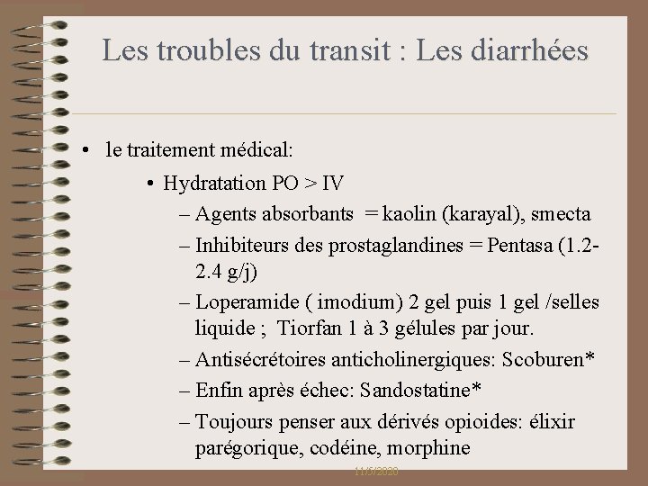 Les troubles du transit : Les diarrhées • le traitement médical: • Hydratation PO Les troubles du transit : Les diarrhées • le traitement médical: • Hydratation PO