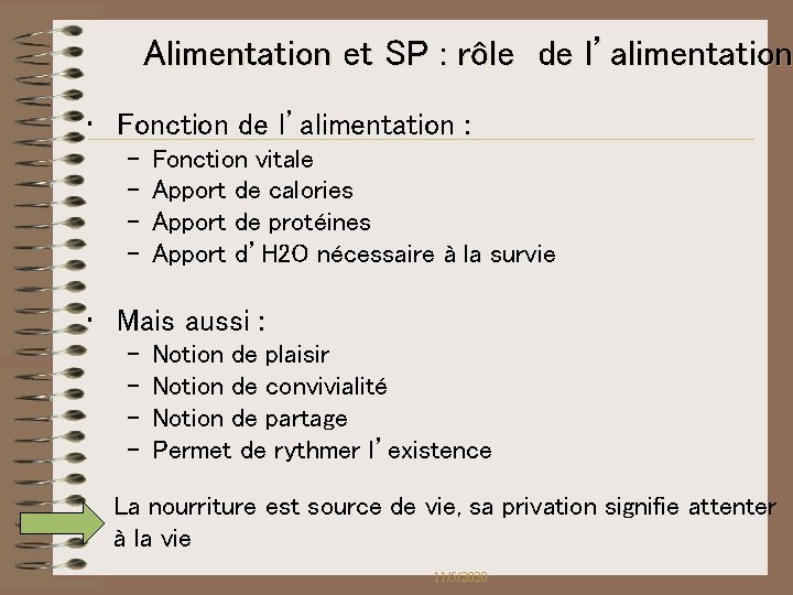 Alimentation et SP : rôle de l’alimentation • Fonction de l’alimentation : – – Alimentation et SP : rôle de l’alimentation • Fonction de l’alimentation : – –