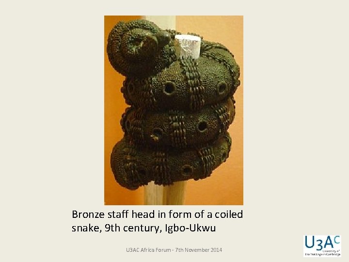 Bronze staff head in form of a coiled snake, 9 th century, Igbo-Ukwu U