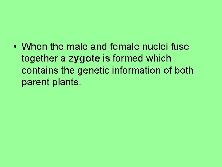  • When the male and female nuclei fuse together a zygote is formed