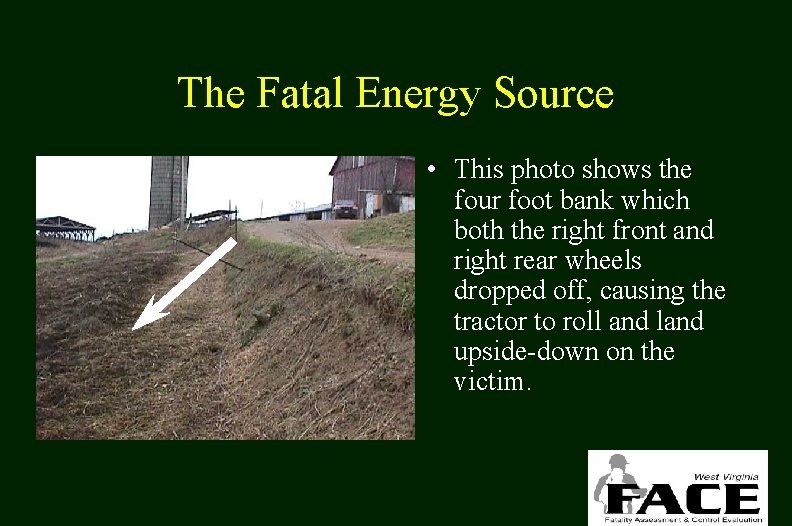 The Fatal Energy Source • This photo shows the four foot bank which both