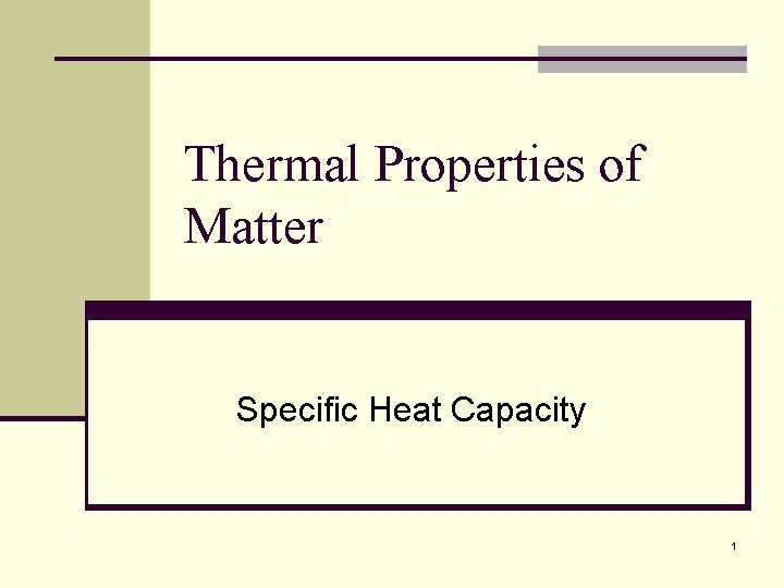 Thermal Properties of Matter Specific Heat Capacity 1 