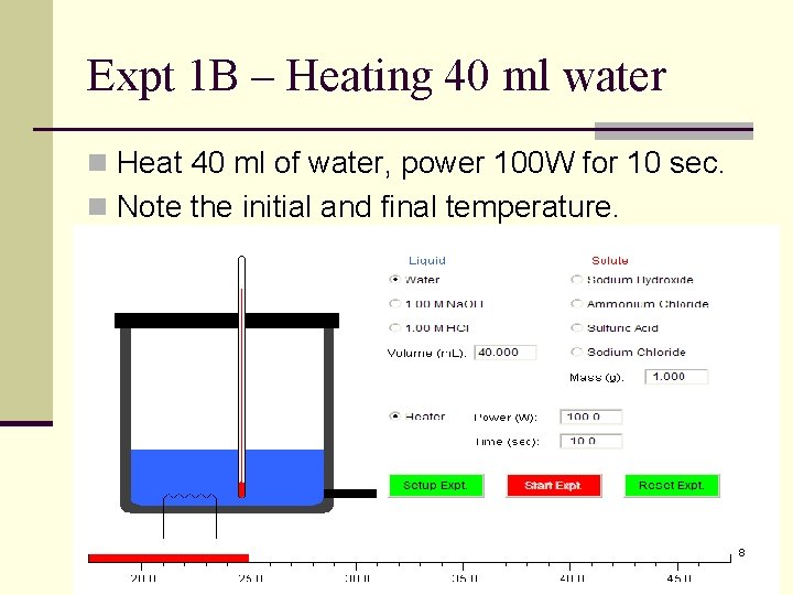 Expt 1 B – Heating 40 ml water n Heat 40 ml of water,