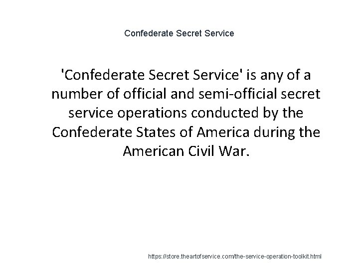 Confederate Secret Service 1 'Confederate Secret Service' is any of a number of official