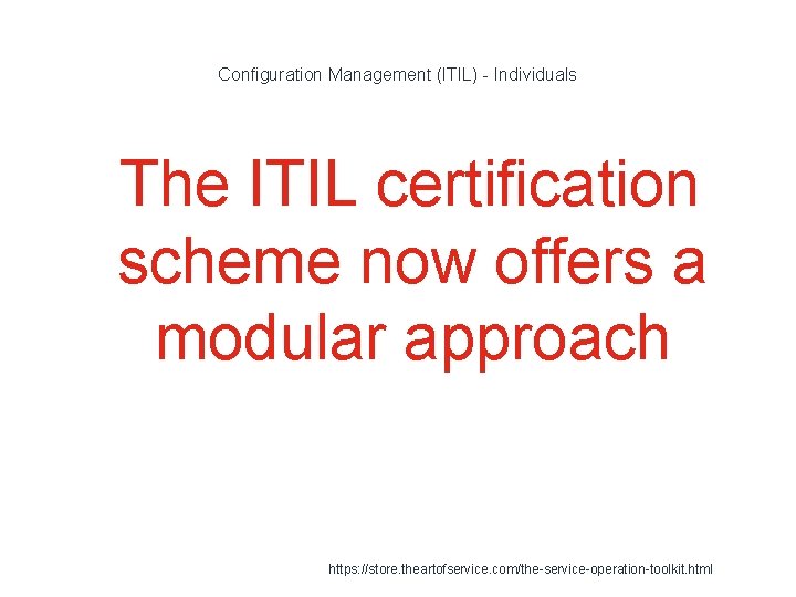 Configuration Management (ITIL) - Individuals 1 The ITIL certification scheme now offers a modular