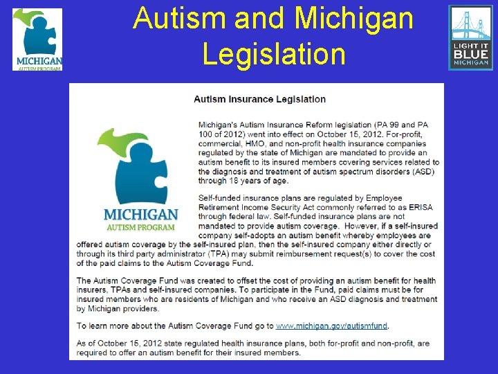 Autism and Michigan Legislation 