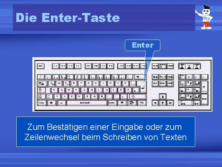 Die Enter-Taste Enter Zum Bestätigen einer Eingabe oder zum Zeilenwechsel beim Schreiben von Texten