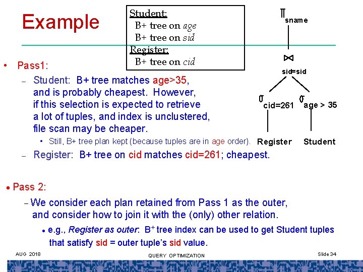 Example Student: B+ tree on age B+ tree on sid Register: B+ tree on