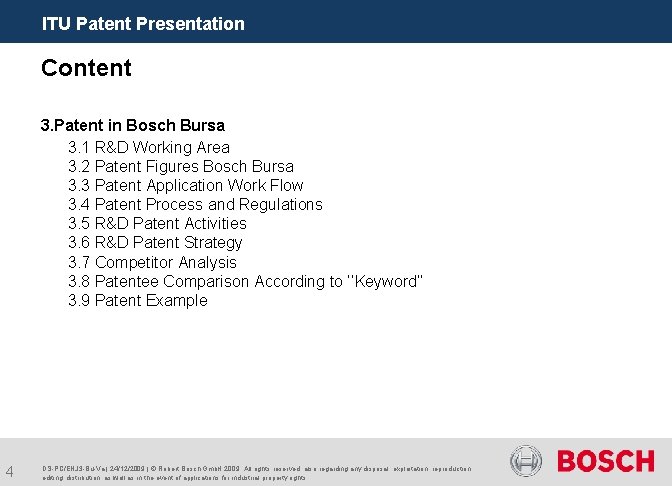 ITU Patent Presentation Content 3. Patent in Bosch Bursa 3. 1 R&D Working Area