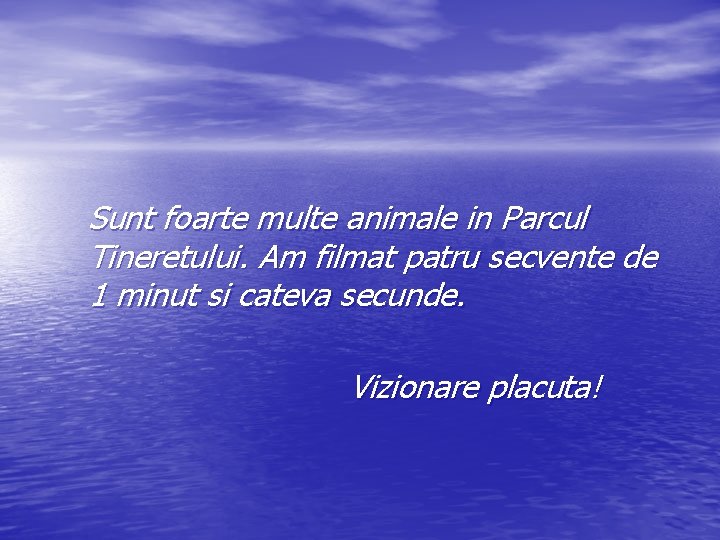 Sunt foarte multe animale in Parcul Tineretului. Am filmat patru secvente de 1 minut