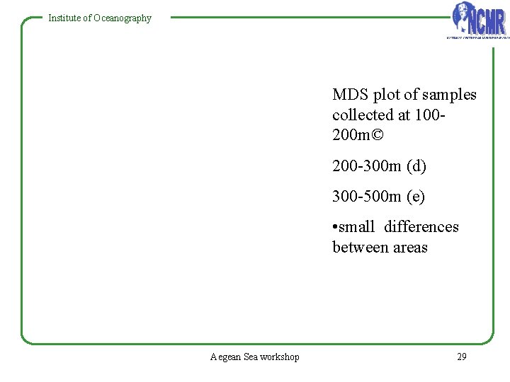 Institute of Oceanography NATIONAL CENTRE FOR MARINE RESEARCH MDS plot of samples collected at Institute of Oceanography NATIONAL CENTRE FOR MARINE RESEARCH MDS plot of samples collected at