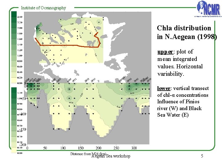 Institute of Oceanography NATIONAL CENTRE FOR MARINE RESEARCH Chla distribution in N. Aegean (1998) Institute of Oceanography NATIONAL CENTRE FOR MARINE RESEARCH Chla distribution in N. Aegean (1998)