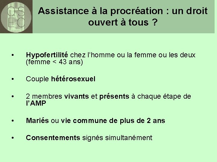 Assistance à la procréation : un droit ouvert à tous ? • Hypofertilité chez