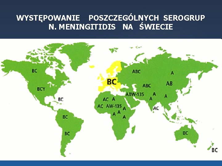 WYSTĘPOWANIE POSZCZEGÓLNYCH SEROGRUP N. MENINGITIDIS NA ŚWIECIE 