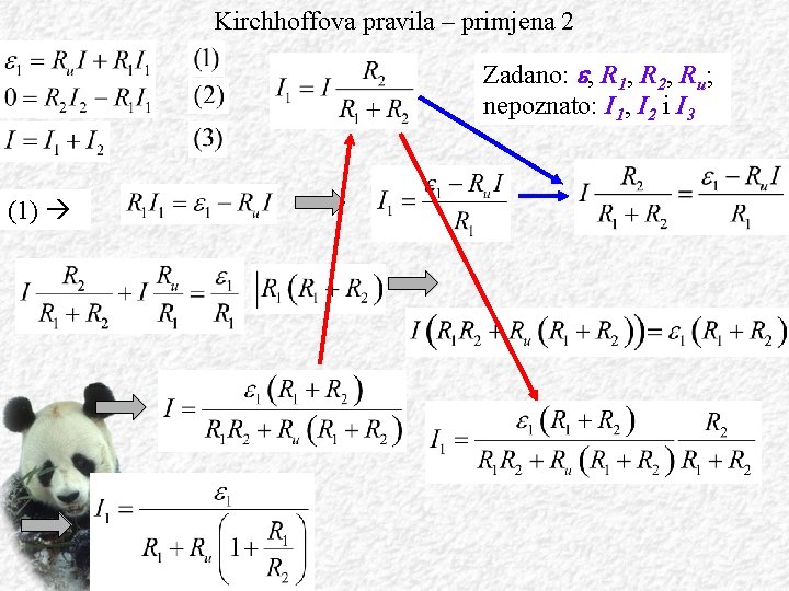 Kirchhoffova pravila – primjena 2 Zadano: e, R 1, R 2, Ru; nepoznato: I