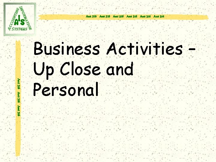 Acct 316 Acct 316 Acct 316 Business Activities – Up Close and Personal 