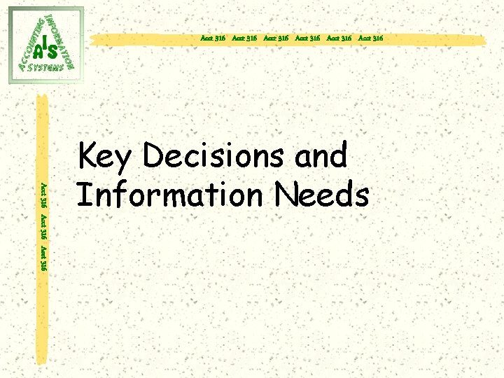 Acct 316 Acct 316 Acct 316 Key Decisions and Information Needs 