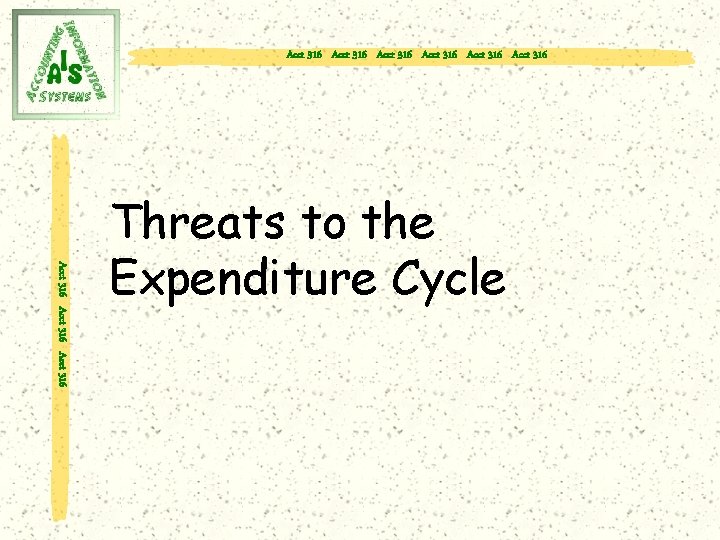 Acct 316 Acct 316 Acct 316 Threats to the Expenditure Cycle 