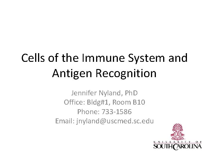 Cells of the Immune System and Antigen Recognition Jennifer Nyland, Ph. D Office: Bldg#1,