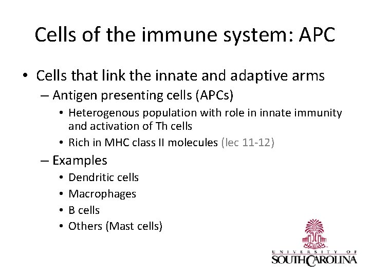 Cells of the immune system: APC • Cells that link the innate and adaptive