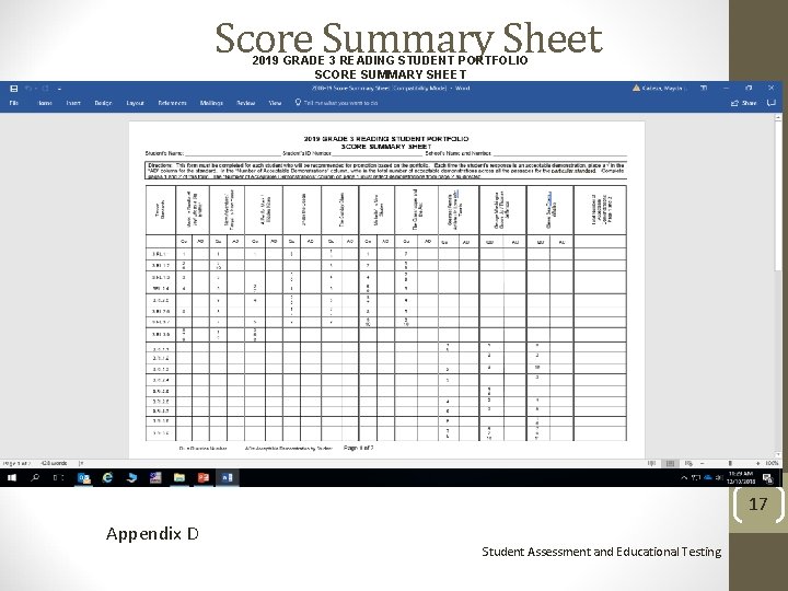 Score Summary Sheet 2019 GRADE 3 READING STUDENT PORTFOLIO SCORE SUMMARY SHEET Student’s Name: Score Summary Sheet 2019 GRADE 3 READING STUDENT PORTFOLIO SCORE SUMMARY SHEET Student’s Name:
