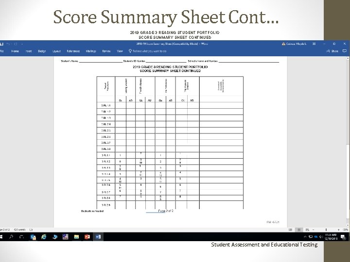 Score Summary Sheet Cont… 2019 GRADE 3 READING STUDENT PORTFOLIO SCORE SUMMARY SHEET CONTINUED Score Summary Sheet Cont… 2019 GRADE 3 READING STUDENT PORTFOLIO SCORE SUMMARY SHEET CONTINUED