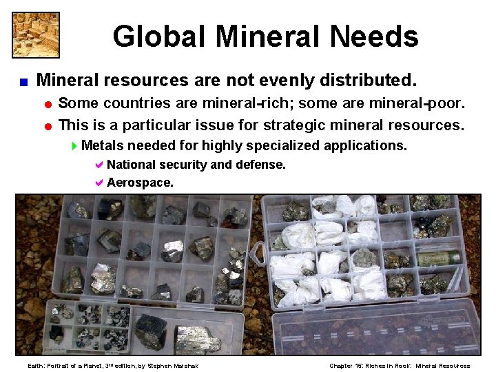 Global Mineral Needs < Mineral resources are not evenly distributed. = Some countries are