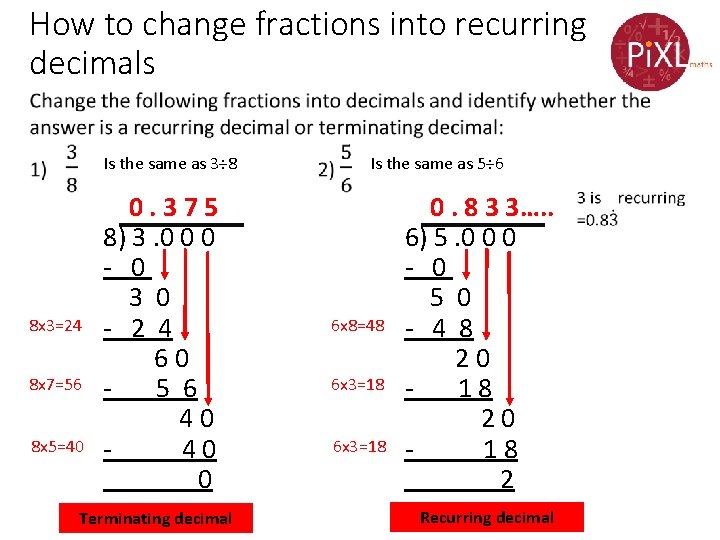 How to change fractions into recurring decimals Is the same as 3÷ 8 8