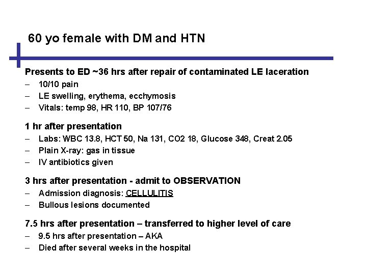 60 yo female with DM and HTN Presents to ED ~36 hrs after repair