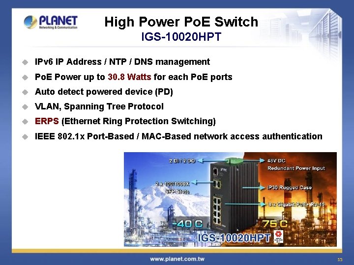 High Power Po. E Switch IGS-10020 HPT u IPv 6 IP Address / NTP