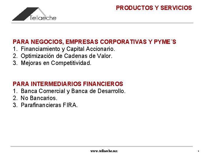 PRODUCTOS Y SERVICIOS PARA NEGOCIOS, EMPRESAS CORPORATIVAS Y PYME´S 1. Financiamiento y Capital Accionario.