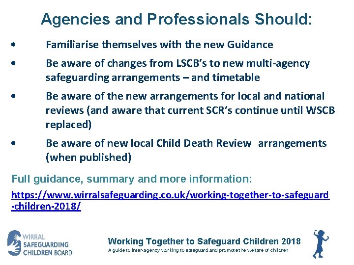 Agencies and Professionals Should: • Familiarise themselves with the new Guidance • Be aware