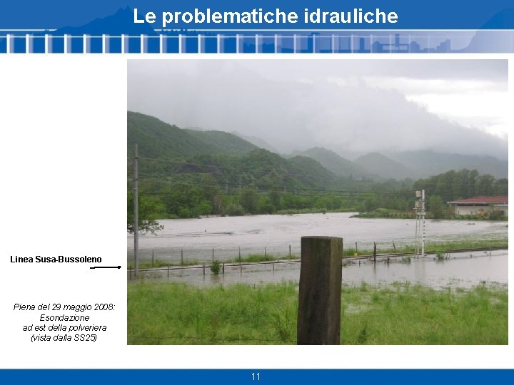 Le problematiche idrauliche Linea Susa-Bussoleno Piena del 29 maggio 2008: Esondazione ad est della