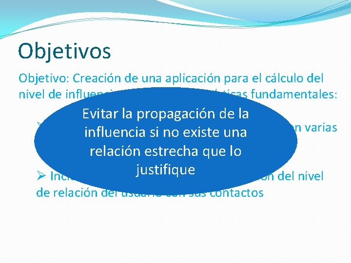 Objetivos Objetivo: Creación de una aplicación para el cálculo del nivel de influencia con