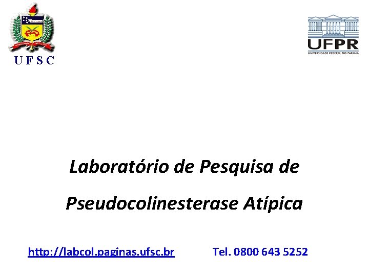 UFSC Laboratório de Pesquisa de Pseudocolinesterase Atípica http: //labcol. paginas. ufsc. br Tel. 0800