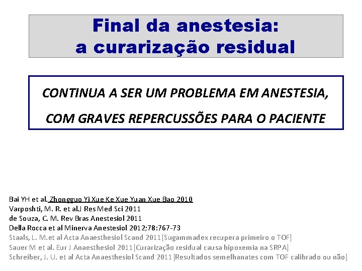 Final da anestesia: a curarização residual CONTINUA A SER UM PROBLEMA EM ANESTESIA, COM
