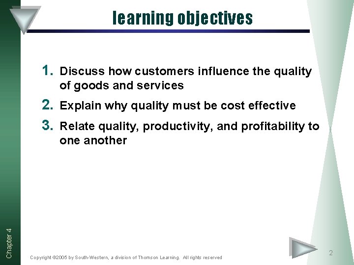 learning objectives 1. Discuss how customers influence the quality of goods and services 2.