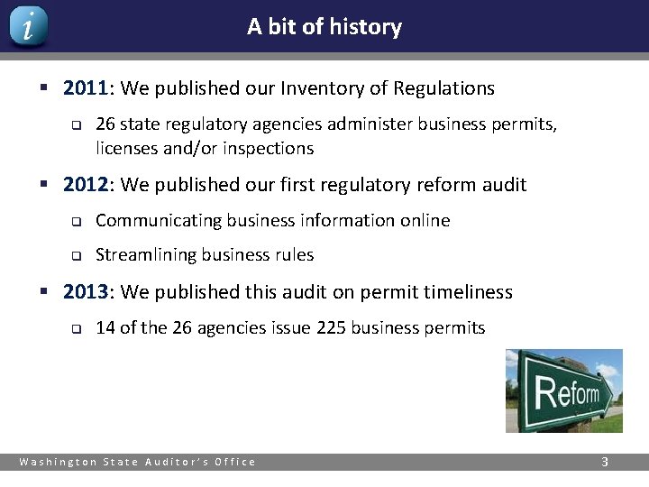 A bit of history § 2011: We published our Inventory of Regulations q 26