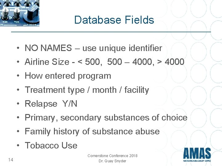 Database Fields • NO NAMES – use unique identifier • Airline Size - < Database Fields • NO NAMES – use unique identifier • Airline Size - <