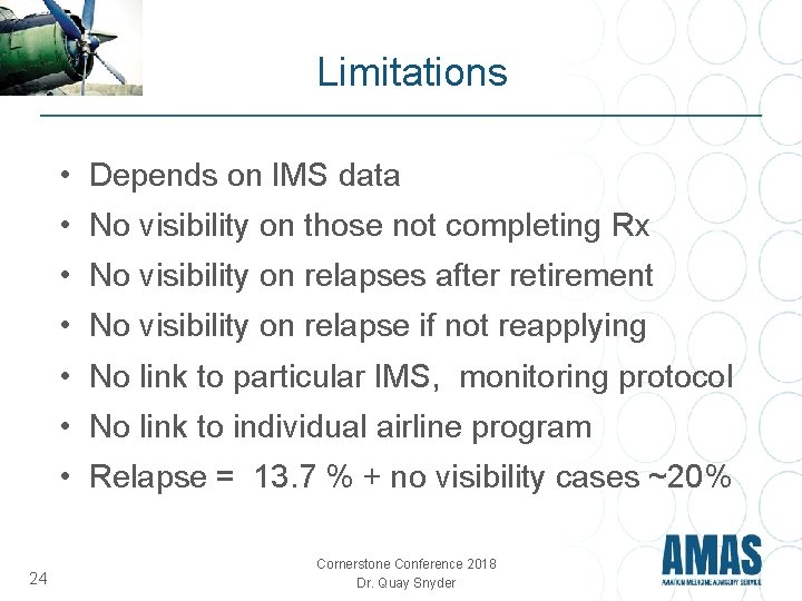 Limitations • Depends on IMS data • No visibility on those not completing Rx Limitations • Depends on IMS data • No visibility on those not completing Rx