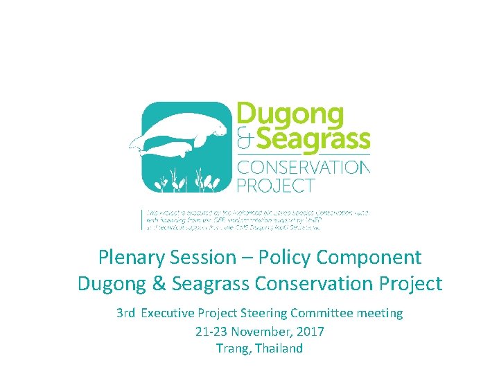 Plenary Session – Policy Component Dugong & Seagrass Conservation Project 3 rd Executive Project