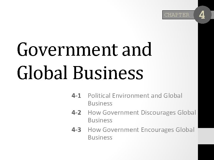 CHAPTER Government and Global Business 4 -1 Political Environment and Global Business 4 -2