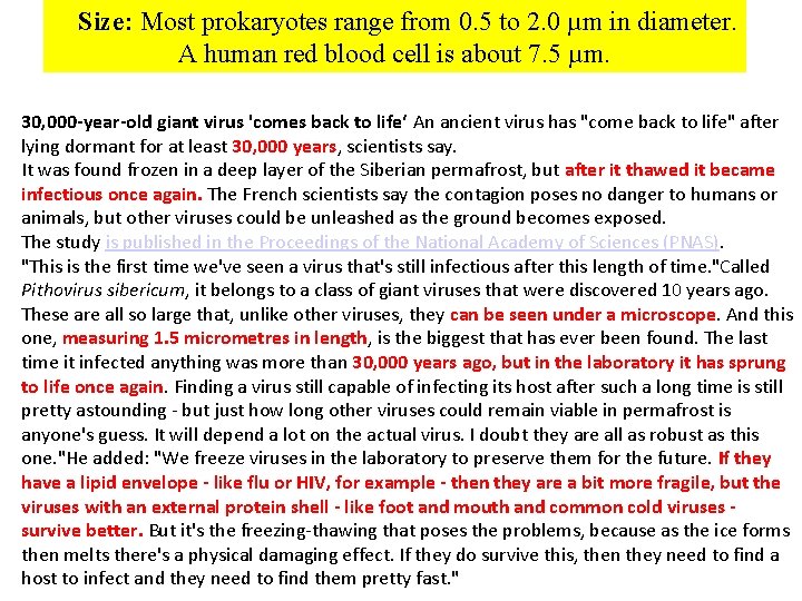  Size: Most prokaryotes range from 0. 5 to 2. 0 µm in diameter.